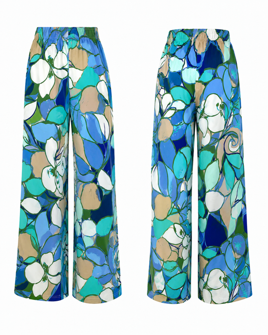 Azure Bloom Straight-Leg Pants