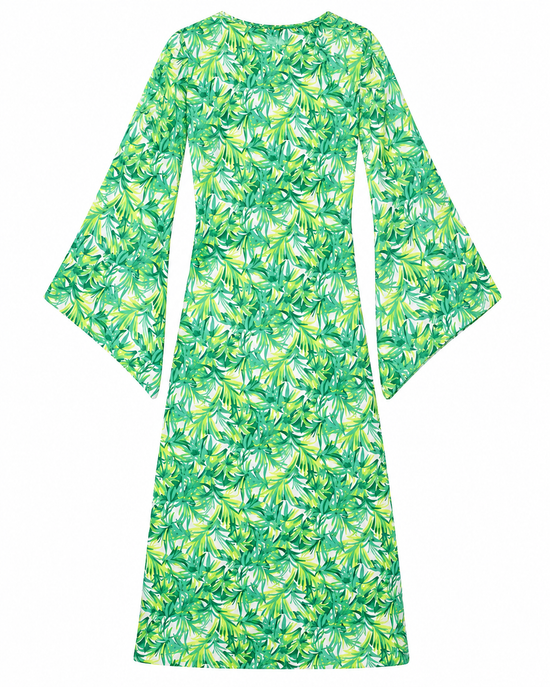 Palm Breeze Bell-Sleeve Long Dress