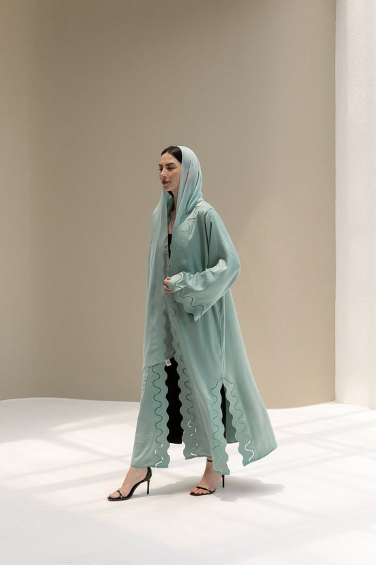 Elegant Mint Green Abaya with Scarf