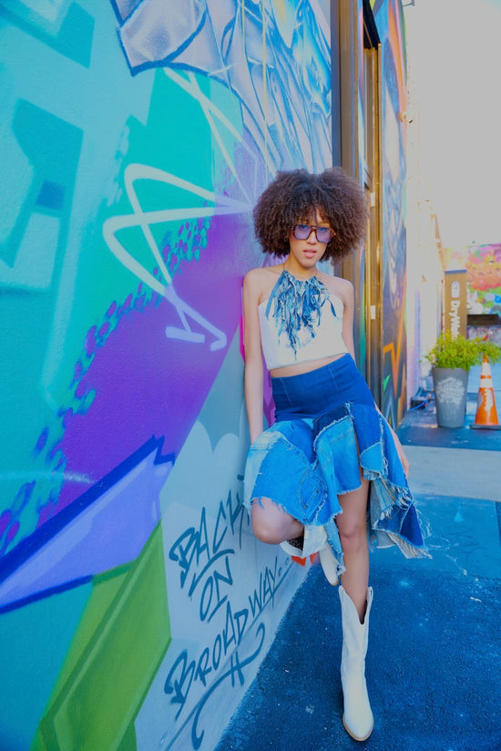 Upcycled Denim Patchwork Asymmetrical Skirt