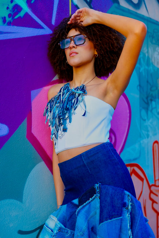 Upcycled Denim Patchwork Asymmetrical Skirt