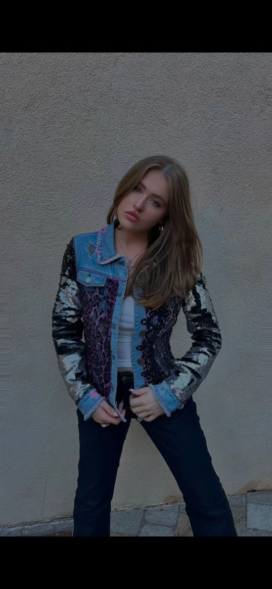 Veste Jean Manches Sequin