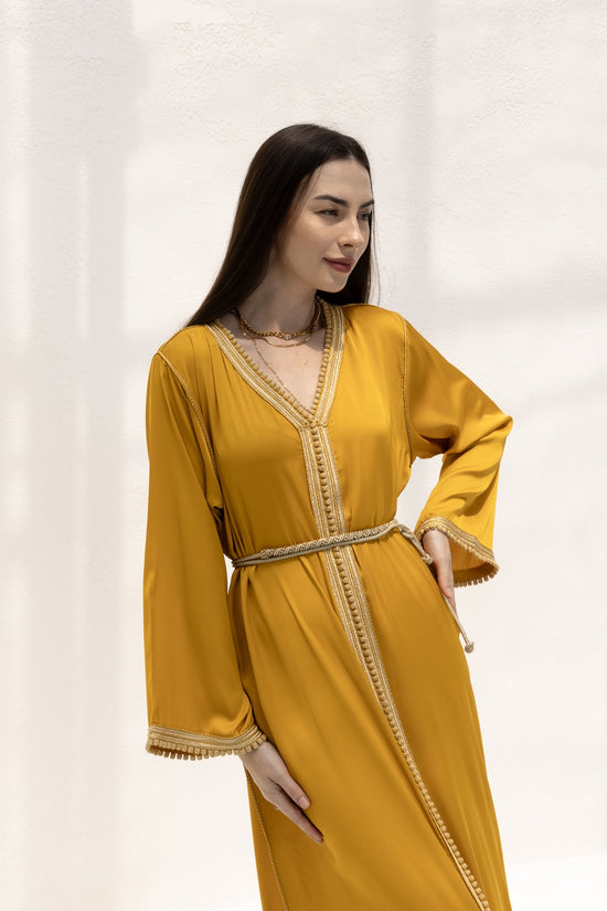 Radiant Mustard Moroccan Silk Kaftan