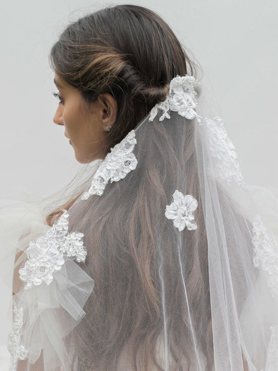 aura headpieces bridal veil white flower lace details bride wedding